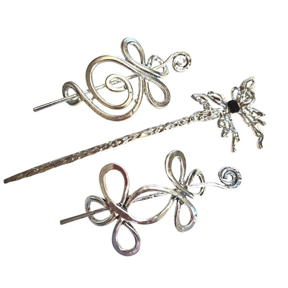 Silver Tone Hair Stick & Pins Butterfly Swirl Boho Whimsigoth Hair Accessories